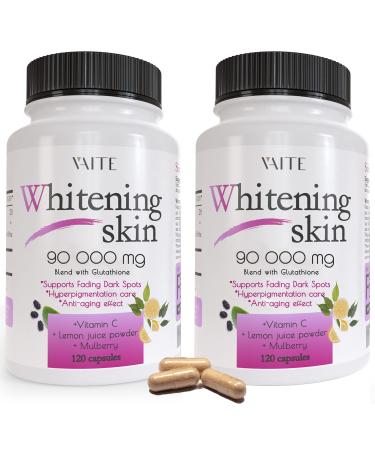 Glutathione Pills - Dark Spots & Acne Scar Remover - 90000 - Made in USA - Vegan Skin Bleaching Pills with Anti-Aging & Antioxidant Effect - 120 Capsules (2 Pack)