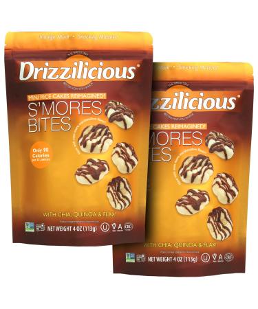 Drizzilicious S'mores 4oz 2 Pack | Mini Snack Chocolatey Rice Cakes | Vegan Air Popped Chia, Quinoa, Flax S'mores Snack S'mores 2 Pack