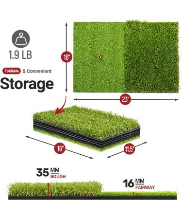 SAPLIZE Foldable Golf Hitting Mat - Portable Indoor/Outdoor Grass Practice Mat | Anti-Deformation Dual-Turf Design - Buy Online on GoSupps.com