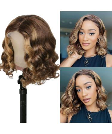 Bob Wig Human Hair Blonde Glueless Lace Front Wigs Pre Plucked Body Wave Ombre Short Blonde Bob Wigs for Black Women Hd 13x6x1 T Part Lace Front Bob Wigs Highlight Colored Human Hair Wigs 14 Inch 14 Inch (Pack of 1) 4/27 T…