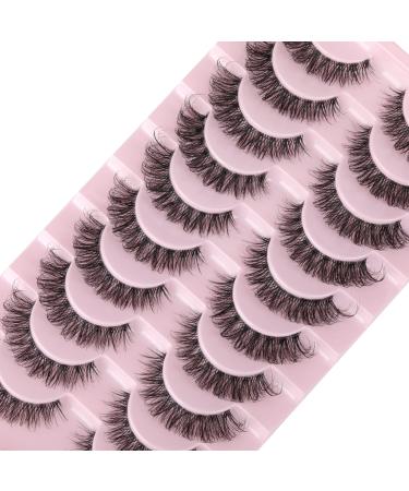 wiwoseo Eyelashes Clear Band Natural Wispy Fluffy Russian Strip Lashes 3D Effect 16MM Cat Eye False Eyelashes 10 Pairs Pack