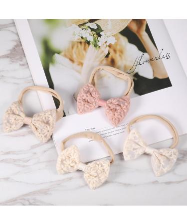 Euioovm Baby Girl Hair Bands - 4 Pack Bow Headbands for Toddlers | Embroidered & Printed Nylon Headgear - Buy Online on GoSupps.com