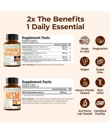 Boswellia Turmeric Curcumin Supplement + MSM 2000mg Bundle Supports Joint Health & Aids Inflammatory Response with Ginger Root Organic Turmeric Powder & Curcumin with Black Pepper (BioPerine) - Buy Online on GoSupps.com