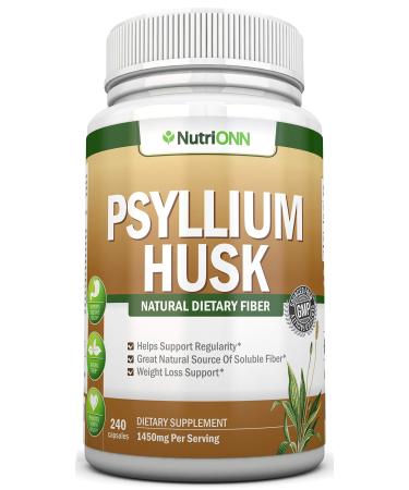PSYLLIUM Husk Capsules - 1450mg Per Serving - 240 Capsules - Premium Psyllium Fiber Supplement - Great for Constipation, Digestion and Regularity - 100% Natural Soluble Fiber