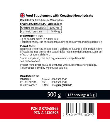Megamax Creatine Powder - Pure Creatine Monohydrate for Muscle Growth & Strength | Ultrafine 500g for Bodybuilding & Fitness - Buy Online on GoSupps.com