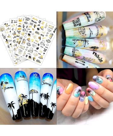 12 Sheets Beach Nail Art Stickers Decals Self Adhesive Coconut Summer Whale Fish Sea Ocean Shell Marine Life Summer Design Manicure Tips Nail Decoraci n para U as for Women Girls - Buy Online on GoSupps.com