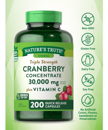 Nature's Truth Cranberry Concentrate + Vitamin C 30,000mg | 200 Capsules | Non-GMO & Gluten-Free - Buy Online on GoSupps.com