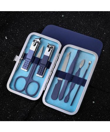 Ikadiya Professional Manicure Set 7pcs - Travel Nail Clips Stainless Steel Pedicure Fashionable Blue Nail Clip Set - Buy Online on GoSupps.com