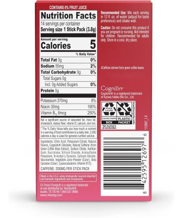 C4 Smart Energy Powder Stick Packs - Sugar Free Nootropic Brain Booster & Coffee Alternative - Strawberry Watermelon 14 Count - Buy Online on GoSupps.com