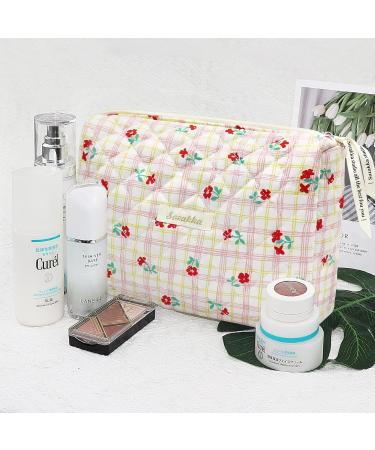 Floral Cotton Travel Toiletry Bag - Portable Makeup Storage for Women/Girls (Pink) - Buy Online on GoSupps.com