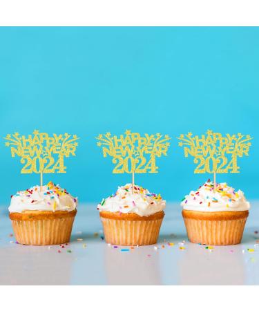 Ercadio 24 Pack Happy New Year 2024 Cupcake Toppers Gold Glitter Happy 2024 New Year Cupcake Picks Cheer to 2024 Cupcake Toppers Champagne Celebration Cake Picks for New Year Party Decor Supplies D-gold 2024 - Buy Online on GoSupps.com
