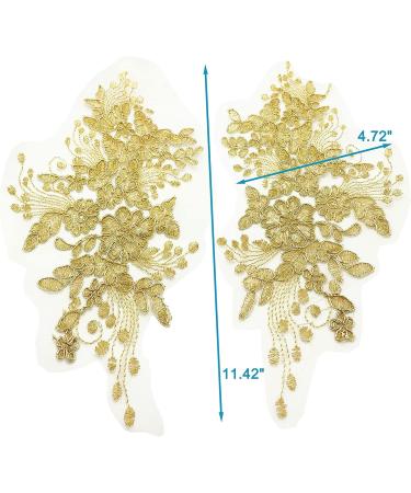 2pcs Gold Flower Embroidery Lace Applique Sew on Patches for Wedding Dress & Costume DIY - Buy Online on GoSupps.com