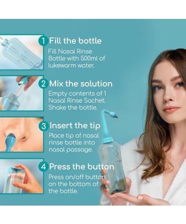 Medi Grade Nasal Irrigation Kit - 500ml Rinse Bottle with 30 Saline Sachets for Improved Breathing and Nasal Hygiene - Buy Online on GoSupps.com