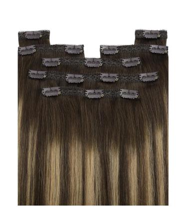 Youngsee 40cm Clip-in Extensions | Real Hair Ombre Dark Brown Balayage Caramel Blonde | 120g Remy Hair - Short Clip-in Extensions (7PCs) - Buy Online on GoSupps.com