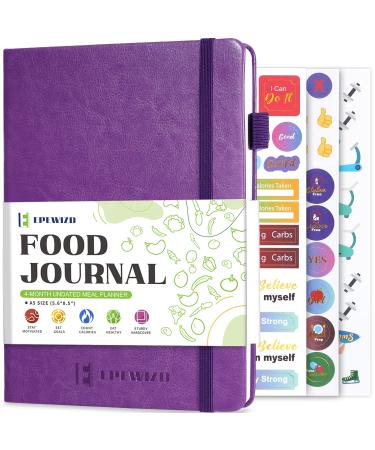EPEWIZD Food Journal Meal Planner Weight Loss Journal for Women Men Daily Food Wellness Diary to Count Calories Nutrient Intake Track Health Achieve Diet Fitness Goals (A5 size)-Purple