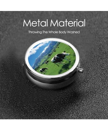 Grass and Cows Portable Metal Pill Box - Round Mini 3-Compartment Organizer for Travel | Ideal for Small Pills - Buy Online on GoSupps.com