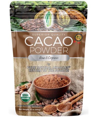 Pure Natural Miracles Cacao Powder, Organic, Raw, Unsweetened Cocoa Powder, 16oz 1 Pound (Pack of 1)