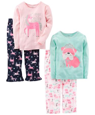 Simple Joys by Carter's Girl's Pajama Set 5-6 Years Mint Green Puppy/Navy/Pink Unicorn/White Dogs
