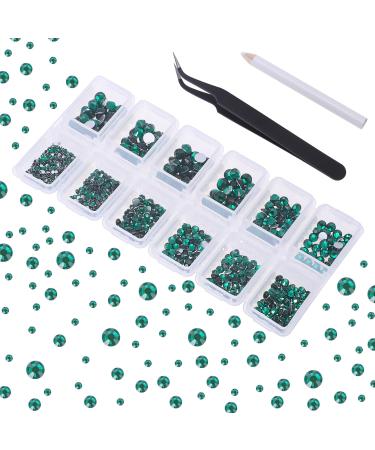 4200 Pieces Flat Back Emerald Nail Art Rhinestones for Nail Art Decorations Round Crystal Gems Stickers for Clothes and Craft 1.5 mm - 4.8 mm 6 Sizes
