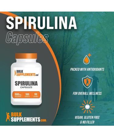 Bulksupplements Spirulina Capsules - Blue Green Algae Superfood Supplement - 180 Capsules - Buy Online on GoSupps.com