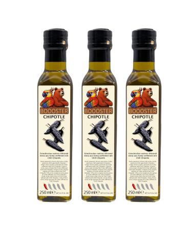 FOOD-UNITED BOOOSTER APSU Spicy Oil 3 x 250 ml Extra Virgin Olive Oil from Crete Greece with Chipotle Pepper Pods Slightly Spiced Premium Dressing Oil for the
