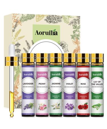 Aoruilia 6 x 10ml Floral Essential Oils Set 100% Pure Essential Oil for Diffuser for Home Fragrance Aromatherapy Perfume Candle Making - Rose Lavender Jasmine Lily of The Valley Peony Violet Floral 60 ml (Pack of 1) - Buy Online on GoSupps.com
