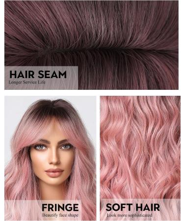 Wokestar Long Pink Synthetic Hair Wig with Curtain Fringe for Women - Buy Online on GoSupps.com