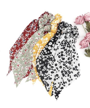 Vintage Floral 2-in-1 Chiffon Hair Scrunchies Scarves - 5pcs Set for Women and Girls - Buy Online on GoSupps.com