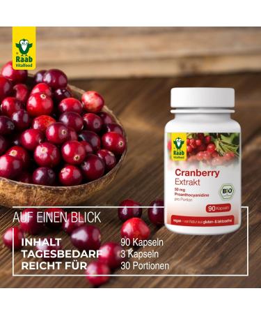 Buy Raab Vitalfood Organic Cranberry Extract Capsules - 90 Sugar-Free & Vegan 50mg Proanthocyanidins (PAC) - Gluten-Free International Shipping - Buy Online on GoSupps.com