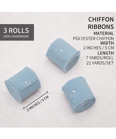 DORIS HOME 3 Rolls Fringe Chiffon Ribbon - 2x7Yd, Dusty Blue, Perfect for Bouquets, Gift Wrapping, Crafts, Wedding Invitations - Buy Online on GoSupps.com