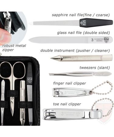 3 Swords Germany - brand quality 8 piece manicure pedicure grooming kit set for professional finger & toe nail care scissors clipper fashion leather case in gift box Made by 3 Swords (522016) BLACK - OSTRICH IMITATION - Buy Online on GoSupps.com
