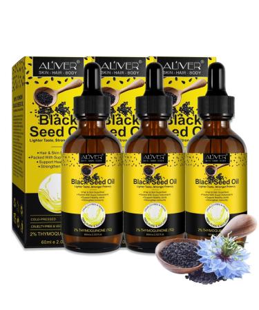 P-Beauty Black Cumin Oil Drops Hair & Skin 3x60ml Cold Pressed Care Oil Strengthens Immune System Promotes Hair Growth For Anti-Aging & Acne