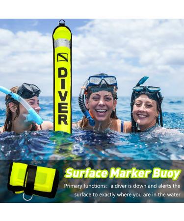 Pluzluce 5FT/6FT Diving Surface Marker Buoy (SMB) with Aluminum Big Finger Spool Reel - Yellow SMB for Scuba Diving & Snorkeling - Buy Online on GoSupps.com
