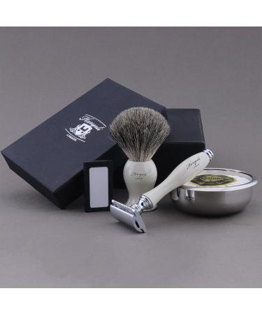 Men's Shaving Set - Black Badger Hair Brush Soap & Bowl Leather Razor Pouch | Perfect Gift for Grooming - Buy Online on GoSupps.com