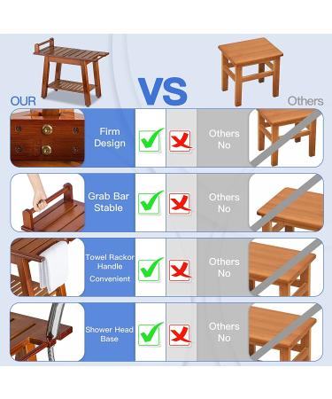ETECHMART 2-Tier Bamboo Shower Bench 24 Inch Spa Stool with Storage Shelf - Brown - Buy Online on GoSupps.com