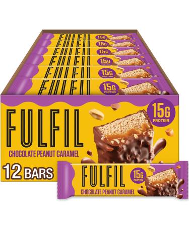 FULFIL Protein Snack Bars Chocolate Peanut Caramel Flavored Gluten Free with 15g Protein Pantry Staples 12 Count FULFIL Chocolate Peanut Caramel 15g