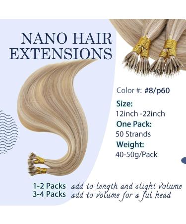 RUNATURE Real Human Hair Nano Extensions - Blonde Highlight Ash Brown 16 Inch 50g A-Nano #8P60 - Buy Online on GoSupps.com