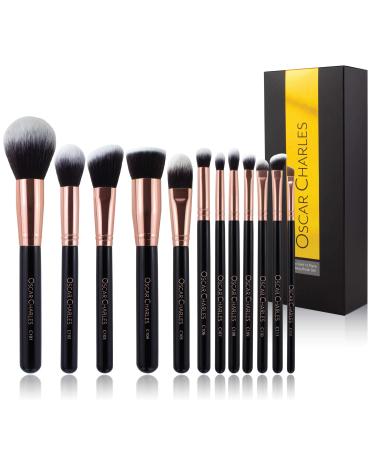 Oscar Charles Makeup Brush Set 12 Piece Makeup Brushes Set Professional Six Face Make up Brushes & Six Eye Makeup Brushes Set - Rose Gold