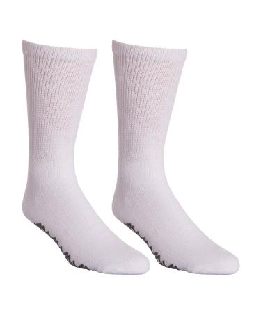 Non-Skid Diabetic Crew Socks - Breathable Anti Slip Improve Foot Circulation Painful Swollen Feet Relief- White - 6 Pairs 10-13 White