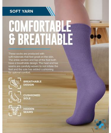 Doctor's Select Diabetic Socks for Women and Men - 4 Pairs Non Binding Diabetic Socks in Large Sizes - Light Blue, Blue, Purple, Pink - Buy Online on GoSupps.com