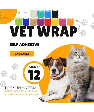 Vet Wrap Self Adhesive Bandage 5cm x 4.5m - Cohesive Tape for Pets & Sports (12 Pack) - Buy Online on GoSupps.com