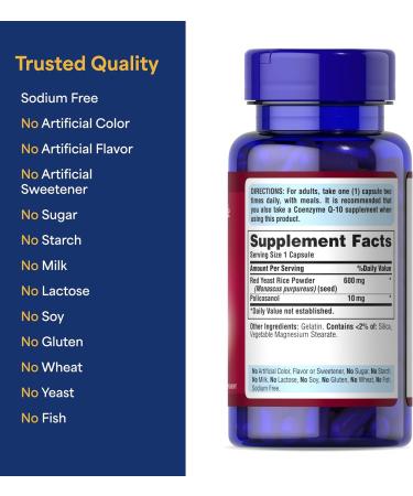 Puritans Pride Doctors Trust Red Yeast Rice 60mg with Policosanol Dietary Supplement 60 Rapid Release Capsules - Buy Online on GoSupps.com