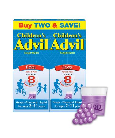 Children's Advil Fever Reducer/Pain Reliever, 100mg Ibuprofen (Grape Flavor Oral Suspension, 4 fl. oz. Bottle, Pack of 2) 4 Fl Oz (Pack of 2)