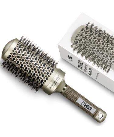 H&S Round Hair Brush - 85mm (3.3") - Natural Boar Bristle Hairbrush for Blow Drying and Quiff Styling - Small Circlular Roll Brush for Women and Men - Gold