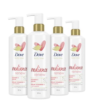 Dove Body Love Body Cleanser Radiance Renew 4 Count For Dull Skin Exfoliating Body Wash with Vitamin C Serum 17.5 fl oz Fragranced 17.48 Fl Oz (Pack of 4)