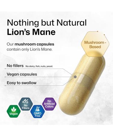 BIO KRAUTER Lions Mane Supplement Capsules 1800 mg - 250 Count - Vegan Lions Mane Powder Supplement for Brain Support - 3 Month Supply - No Fillers 250 Count (Pack of 1) - Buy Online on GoSupps.com
