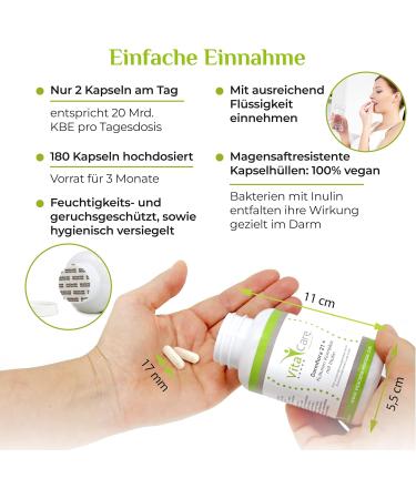 Vitacare Intestinal Flora 21+ | 180 Vegan Capsules with 21 Bacterial Cultures & Prebiotic Inulin - Buy Online on GoSupps.com