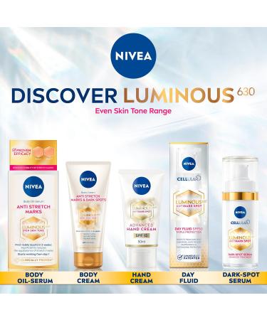 NIVEA Luminous 630 Anti Stretch Marks & Dark Spots Body Cream (200ml) 48-Hour Moisturising Cream Reduces Stretch Marks Sun Blemishes and Pigment Spots Body Lotion - Buy Online on GoSupps.com