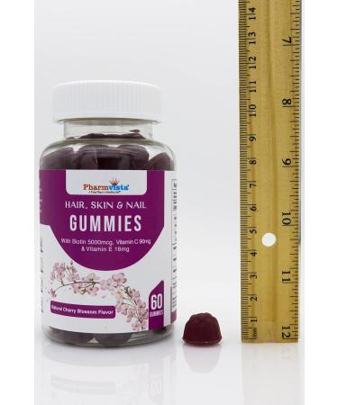 Pharmvista Hair Skin & Nail Gummies with Biotin Vitamin C and E - Vegan Gluten Free & Non-GMO Ingredients - 60 Count - Buy Online on GoSupps.com