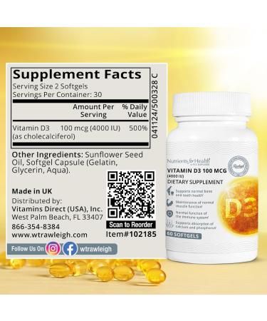 Rawleigh Vitamin D3 50 MCG: 60 Softgels 30 Days Supply. High Strength Cholecalciferol 4000iu (100 g). Immune Healthy Teeth Supports Calcium Absorption Bones & Muscles. Gluten-Free GMO-Free - Buy Online on GoSupps.com